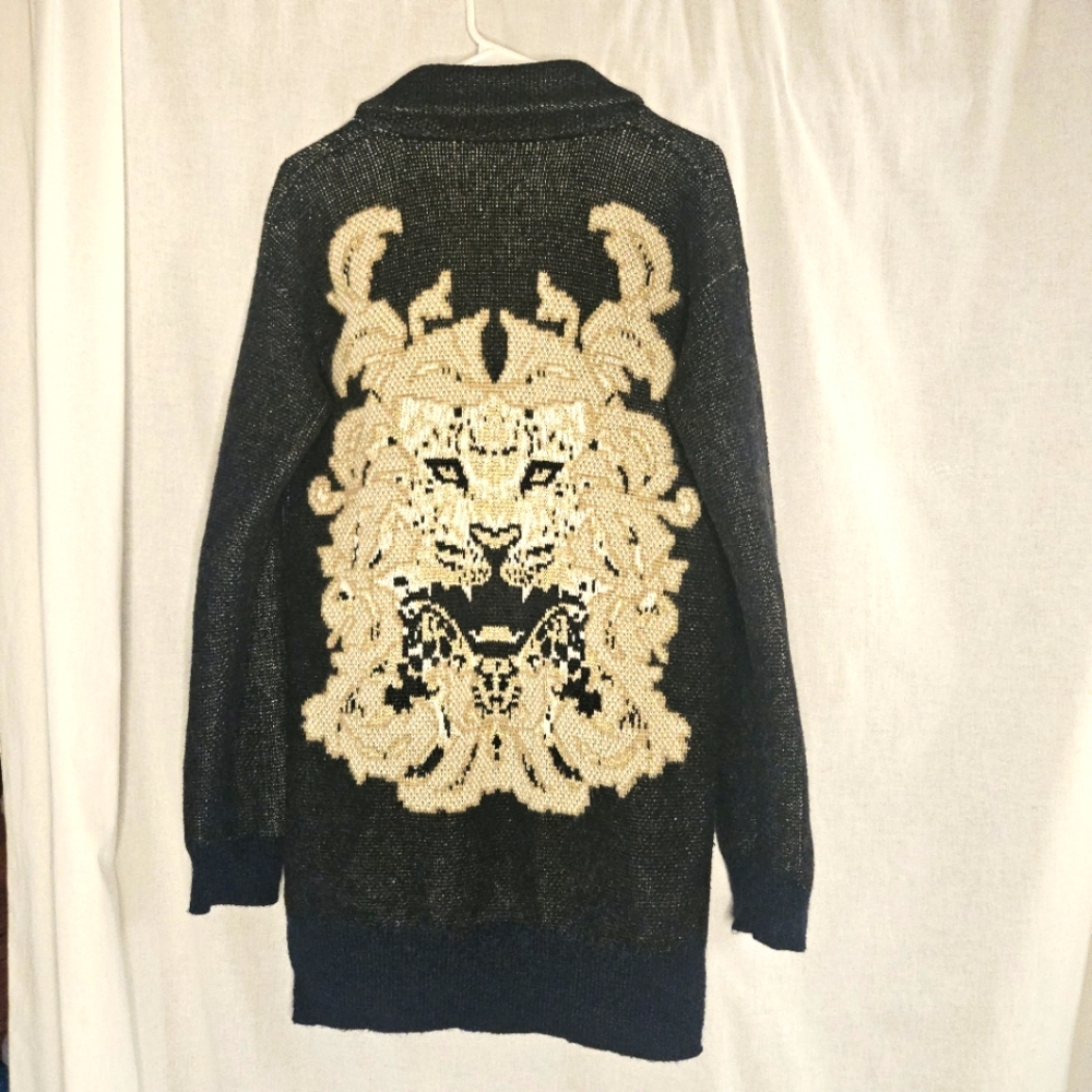 Juicy Couture Black and Gold Lion Open Cardigan Mohair Cashmere Sz XS
